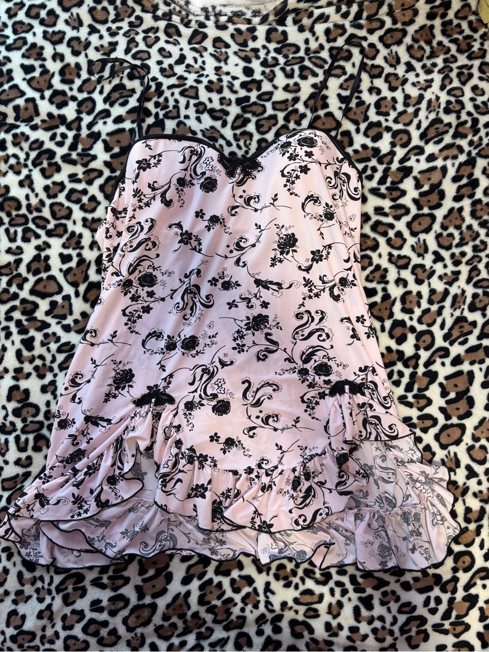 Vintage Studio Donatella Baby Pink and Black with Floral Detailing Slip Dress